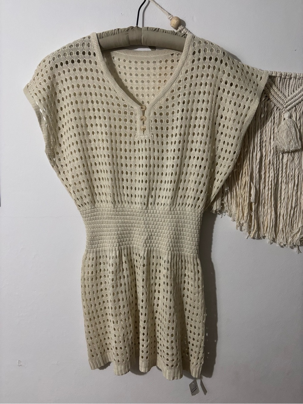 Women's Crochet Knit Swim Coverup- Cream
